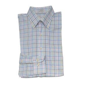 Peter Millar Nanoluxe Shirt M Regular Fit Long Sleeve Easy Care Blue Beige